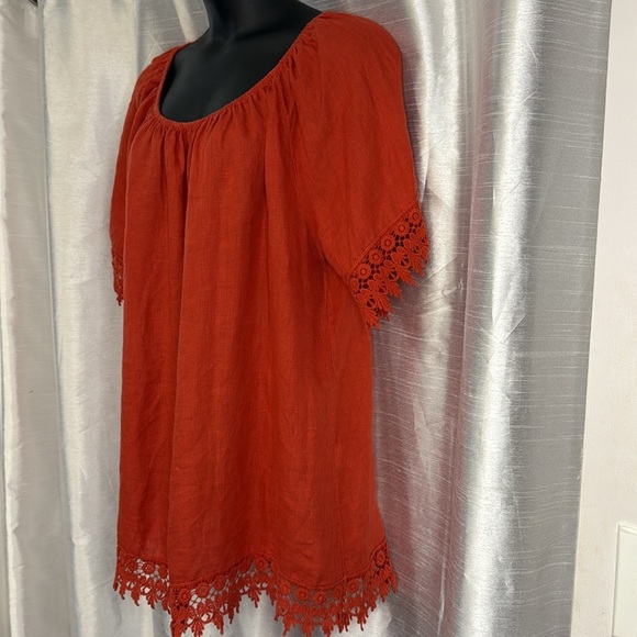 Lungo L’Arno Women’s 1X Linen Crochet Hem Wide Neck Tunic - Picture 2 of 8